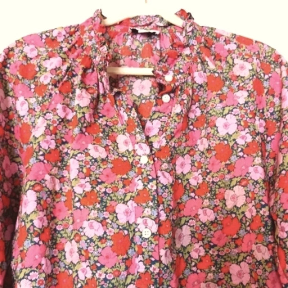 J. Crew Tops - J Crew Liberty Re-Imagined floral coral button down ruffle collar.  Plus sz 16